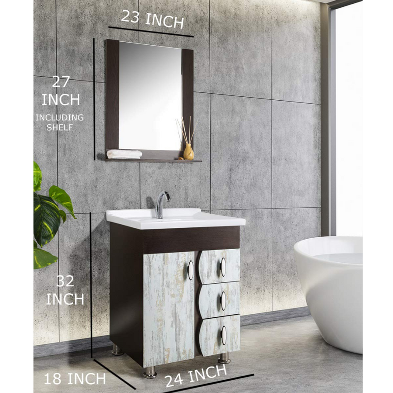FUAO Sanitaryware Dark brown color including basin in white with shades of beautiful vanishing bathroom vanity unit WVC-7005