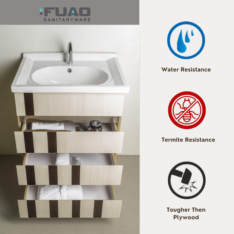 FUAO Sanitaryware Almond color white dark brown stripe bathroom vanity WVC-7017