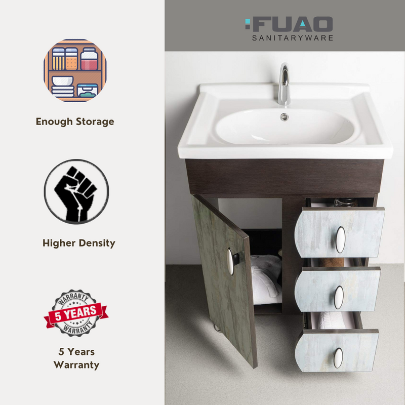 FUAO Sanitaryware Dark brown color including basin in white with shades of beautiful vanishing bathroom vanity unit WVC-7005