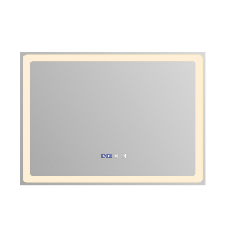LuminaGlow Rectangular LED Bathroom Mirror: HD Reflection, Dual-Color LEDs, Defogger, Dimmer, and Time Display
