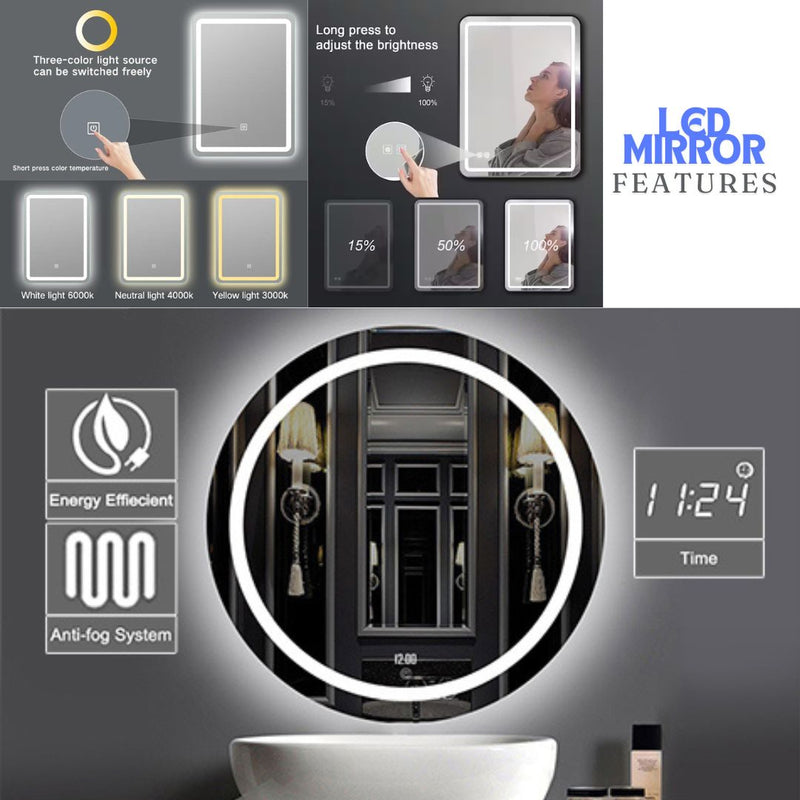 ROUND BATHROOM WALL MOUNTED LED MIRROR WITH HANGING STRAP