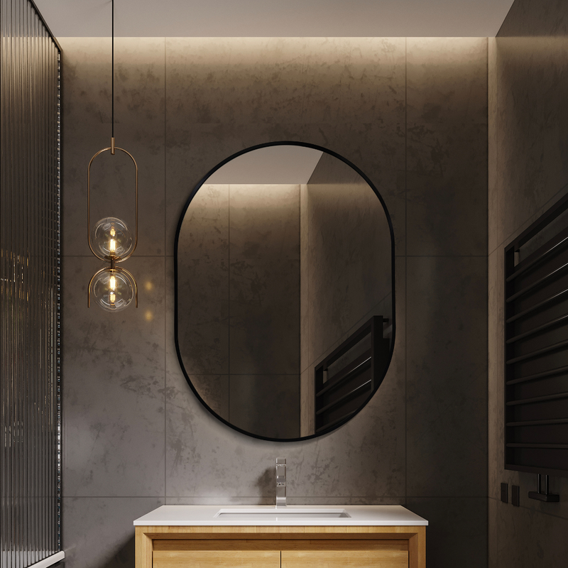 Oval Shape Black Aluminum Frame Bathroom Mirror - Enhance Your Bathroom Décor with Style