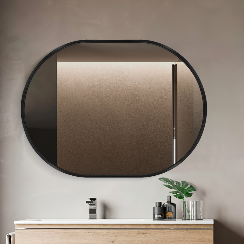 Oval Shape Black Aluminum Frame Bathroom Mirror - Enhance Your Bathroom Décor with Style