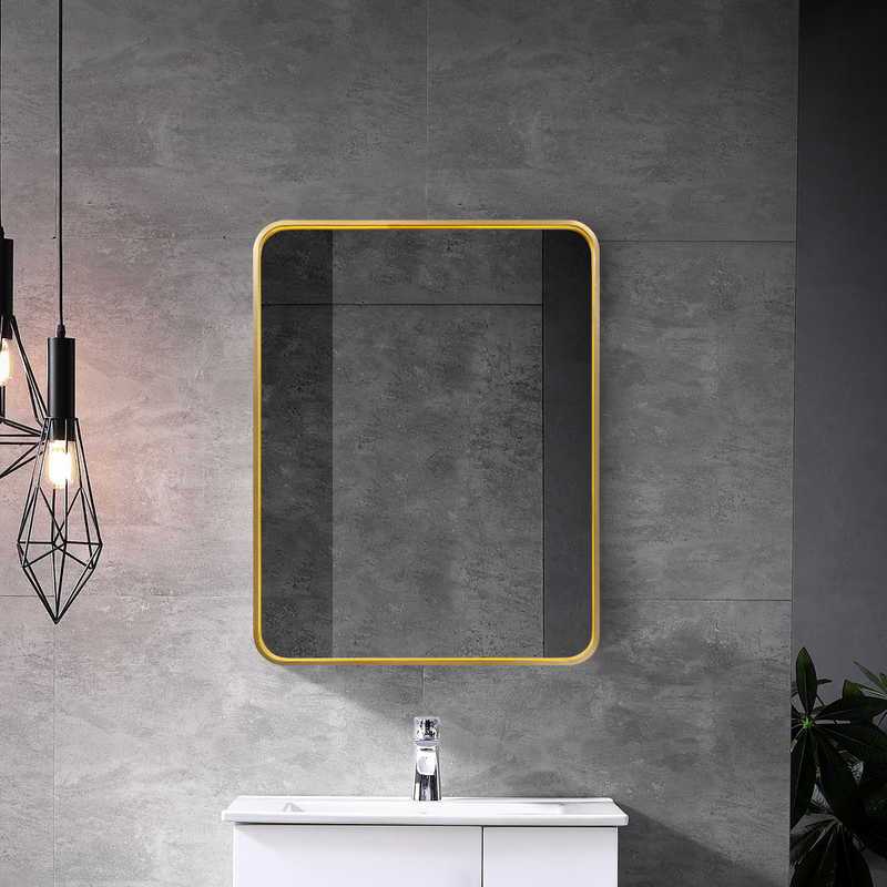 Brushed Gold Aluminum Framed Rectangular Bathroom Mirror
