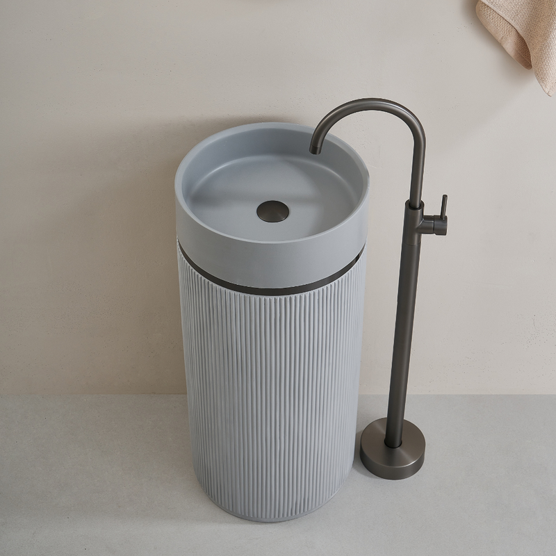 Luxurious Round Artificial Stone Freestanding Washbasin for Elegant Bathrooms