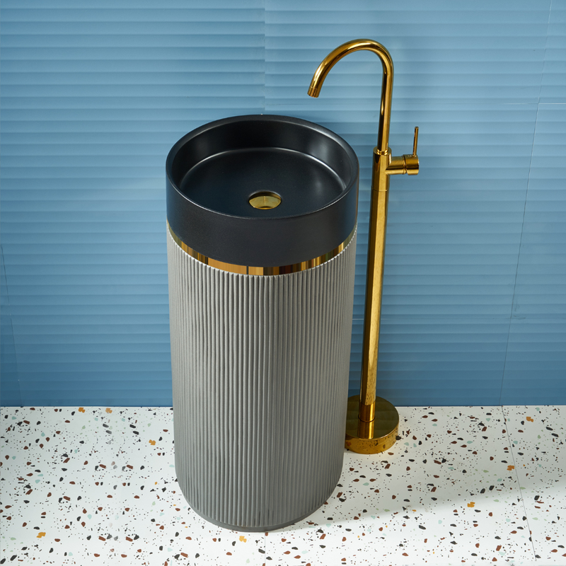 Luxurious Round Artificial Stone Freestanding Washbasin for Elegant Bathrooms