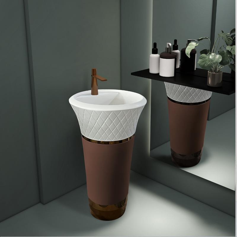 Modern Elegance: Round V-Shaped Artificial Stone Freestanding Wash Basin