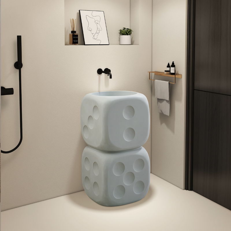 Modern Dice-Shaped Artificial Stone Freestanding Wash Basin: Contemporary Elegance for Your Bathroom