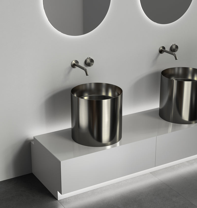 ElegantSteel Half Pedestal Tabletop Stainless Steel Washbasin | SUS304 PVD Nano Coated