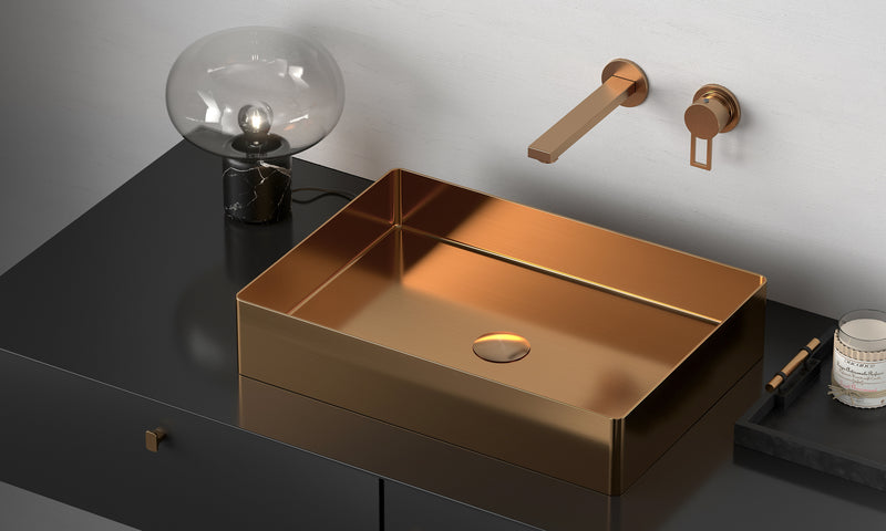 Premium Rectangular Stainless Steel Washbasin | SUS 304 | PVD Nano Coated | 3.0mm Thickness | Brushed Finish | Water-Repellent | Gunmetal, Gold, Rose Gold