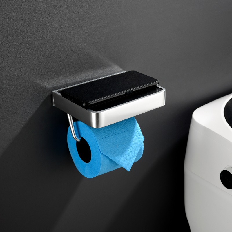 Modern Toilet Paper Holder – Anodised Aluminium, Sleek Black & Matte Chrome, Anti-Rust with Phone Slot