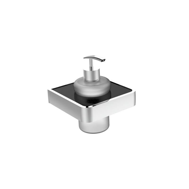 Premium Wall-Mounted Liquid Soap Dispenser – Black & Matt Chrome Finish | Rust-Proof Aluminium & Frosted Glass Bottle