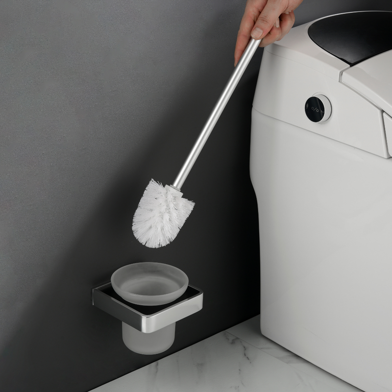 Sleek Bathroom Toilet Brush Holder – Premium Anodized Aluminium & Frosted Glass (Rust-Proof)