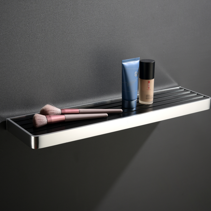 Luxury Wall-Mounted Bathroom Front Shelf – Anodized Aluminium, Rust-Proof, Matte Black & Chrome Finish