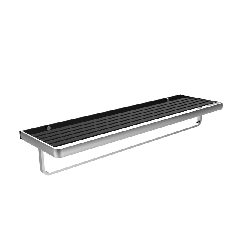 Premium Black & Matt Chrome Rust-Proof Aluminium Towel Rack with Shelf & Hooks – High-Grade Bathroom Organizer