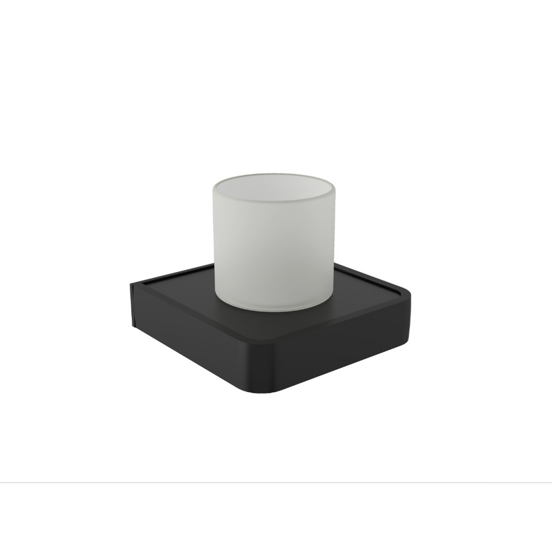 Premium Matte Black Tumbler Holder | Rust-Proof Anodised Aluminium with Frosted Glass for Toothbrush & Toothpaste