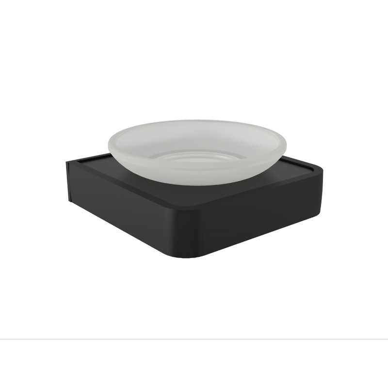 Luxury Matte Black Soap Dish | Rust-Proof Anodised Aluminum Base with Frosted Glass Bowl | High-Quality Bathroom Hand Wash Holder