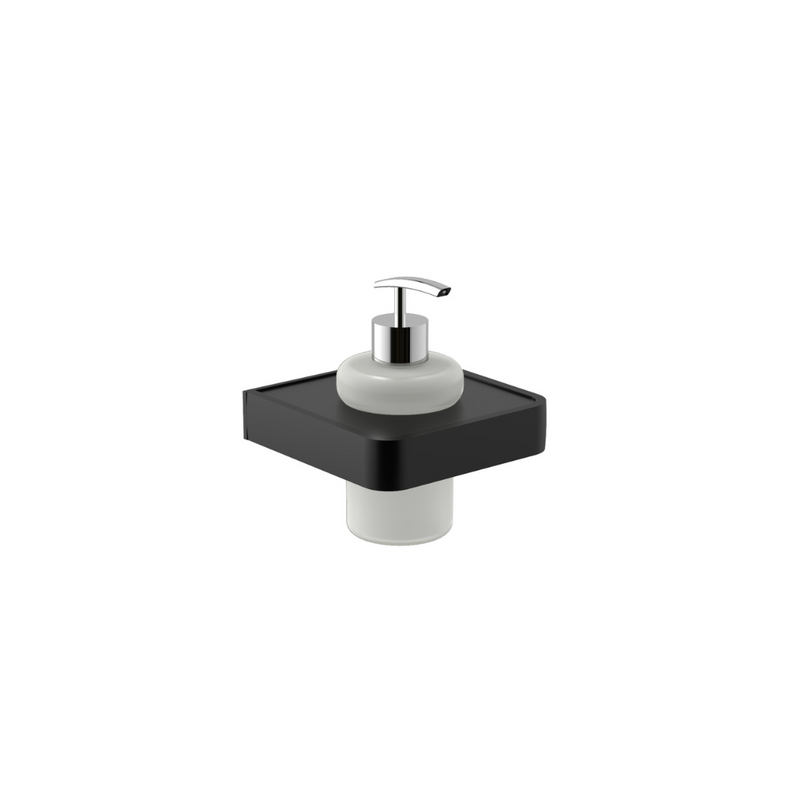 Wall-Mounted Matte Black Soap Dispenser with Frosted Glass Bottle