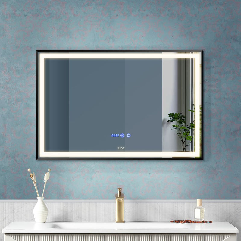 RECTANGULAR HORIZONTAL WASHBASIN BATHROOM LED MIRROR IN BRUSHED BLACK FINISH