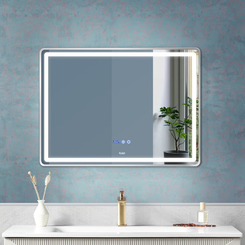 WASHBASIN LED MIRROR WALL MOUNTED WITH ALUMINUM FRAME IN BRUSHED SILVER FINISH