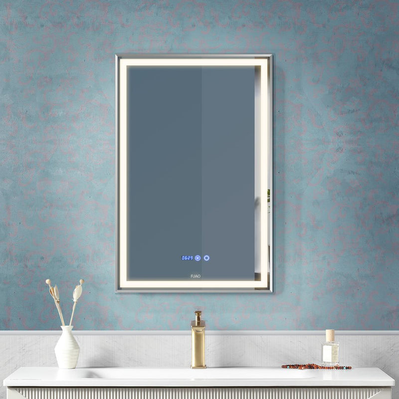 WASHBASIN WALL MOUNTED BATHROOM LED MIRROR IN BRUSHED SILVER FINISH