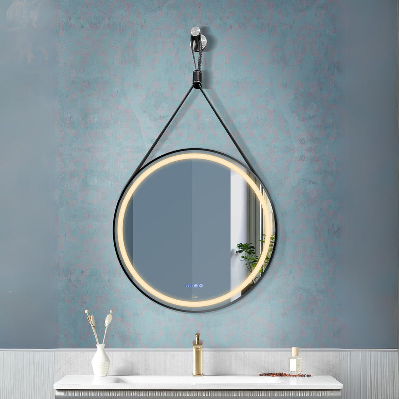 ROUND BATHROOM WALL MOUNTED LED MIRROR WITH HANGING STRAP