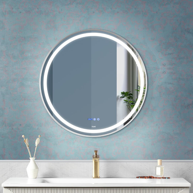 BATHROOM WALL MOUNTED LED MIRROR WITH BRUSHED SILVER ALUMINIUM FRAME