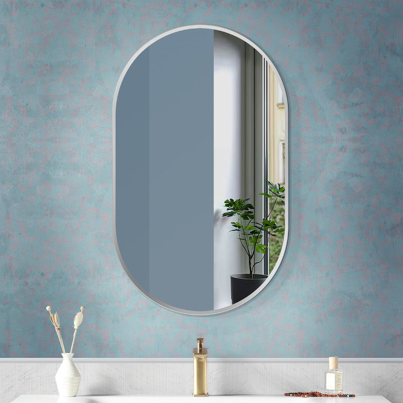 Oval Shape Silver Aluminum Frame Bathroom Mirror - Enhance Your Bathroom Décor with Style