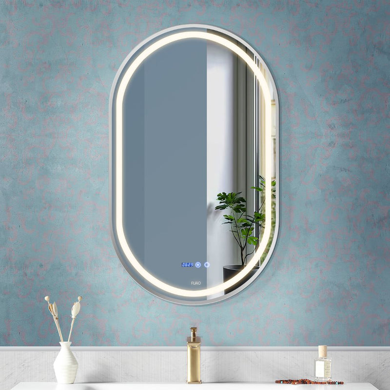 OVAL SHAPE WASHBASIN LED MIRROR WITH ALUMINUM FRAME IN BRUSHED SILVER FINISH