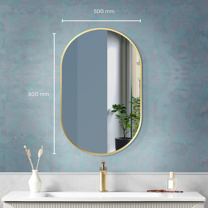 Luxe Oval Gold Aluminum Frame Bathroom Mirror