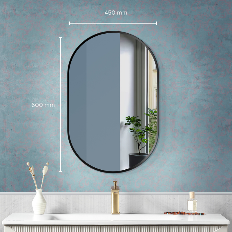 Oval Shape Black Aluminum Frame Bathroom Mirror - Enhance Your Bathroom Décor with Style