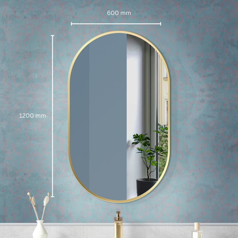 Luxe Oval Gold Aluminum Frame Bathroom Mirror