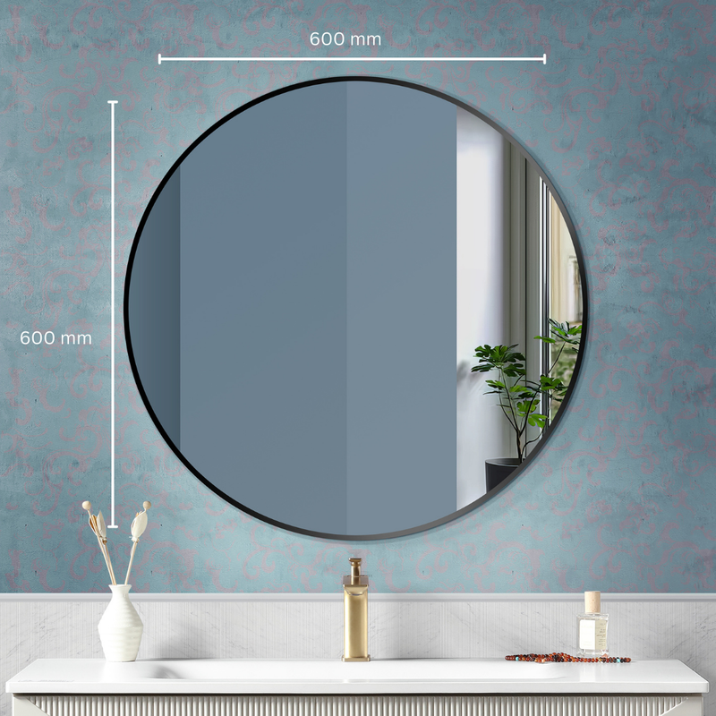 Round Aluminum-Framed Bathroom Mirror with Brush Black Finish