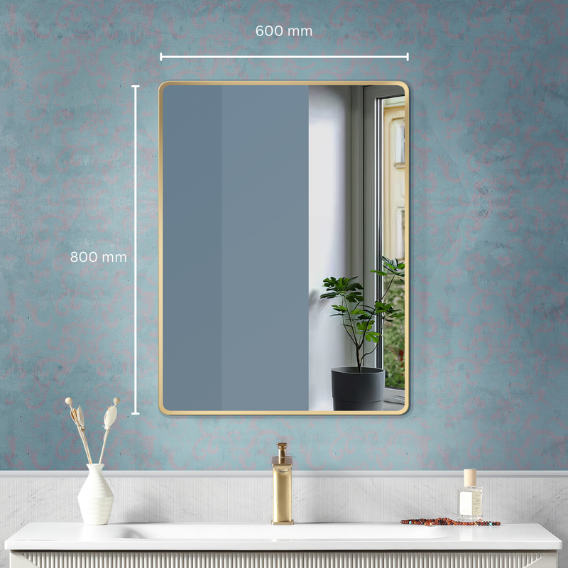 Brushed Gold Aluminum Framed Rectangular Bathroom Mirror