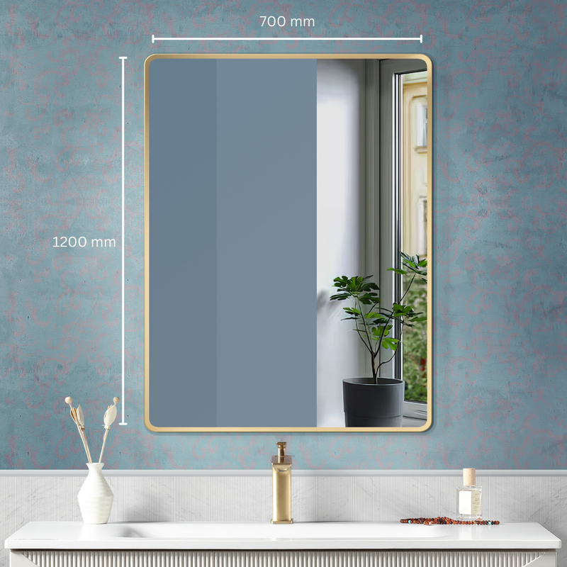 Brushed Gold Aluminum Framed Rectangular Bathroom Mirror