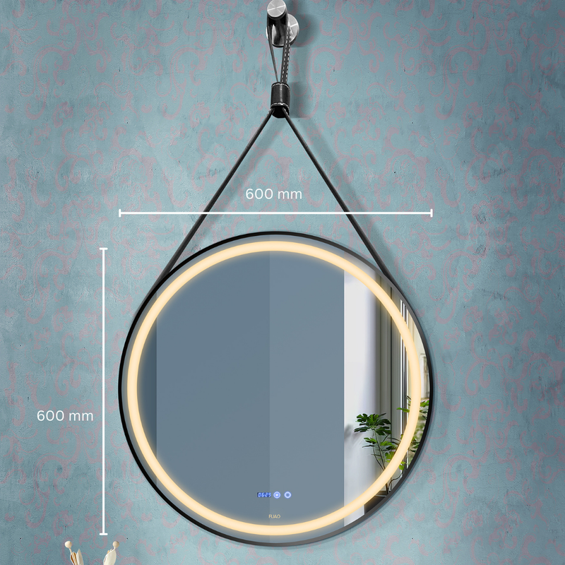 ROUND BATHROOM WALL MOUNTED LED MIRROR WITH HANGING STRAP