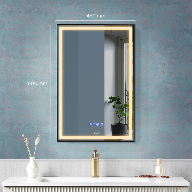 RECTANGULAR VERTICAL WALL MOUNTED BATHROOM LED MIRROR IN BRUSHED BLACK FINISH