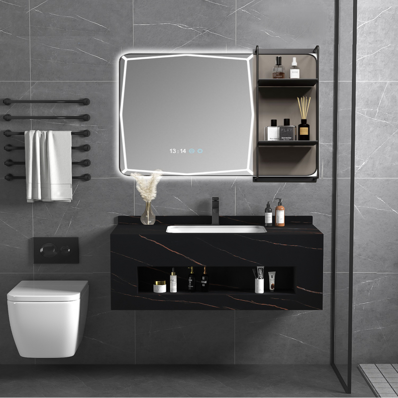 SleekRock Sintered Stone Bathroom Vanity with LED Mirror - Enhance Your Bathroom with Style and Functionality!