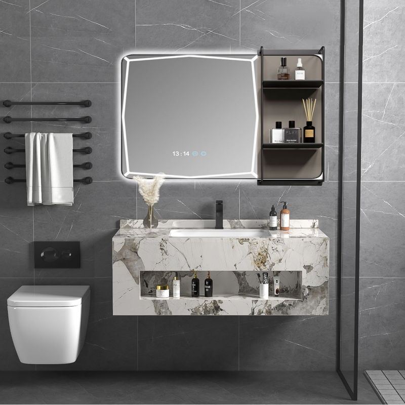 Rockslate Bathroom Vanity Set: Sintered Stone Construction with LED Mirror - Elegant and Modern Design