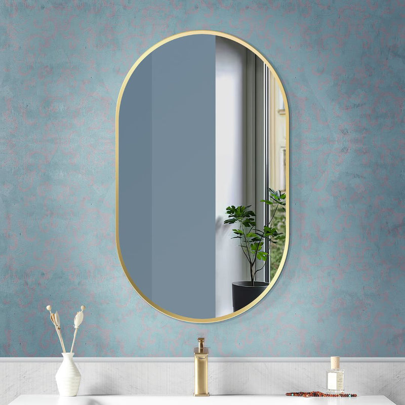 Luxe Oval Gold Aluminum Frame Bathroom Mirror