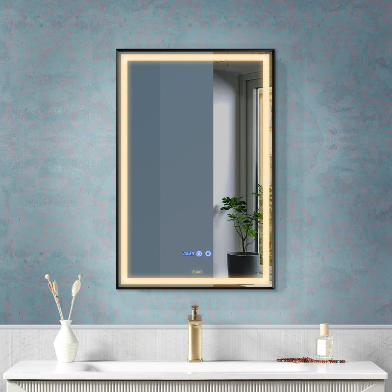 RECTANGULAR VERTICAL WALL MOUNTED BATHROOM LED MIRROR IN BRUSHED BLACK FINISH