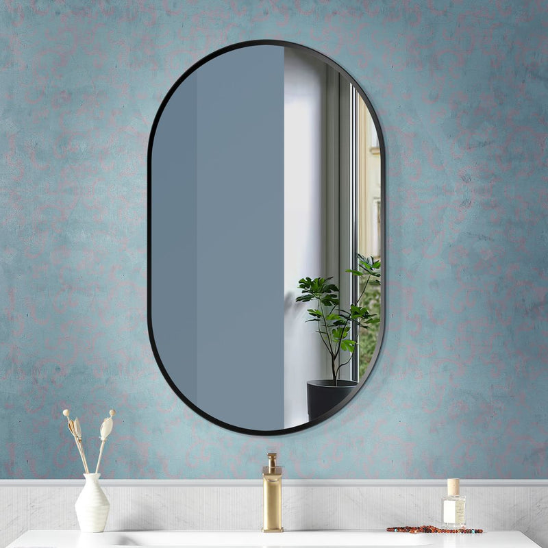 Oval Shape Black Aluminum Frame Bathroom Mirror - Enhance Your Bathroom Décor with Style