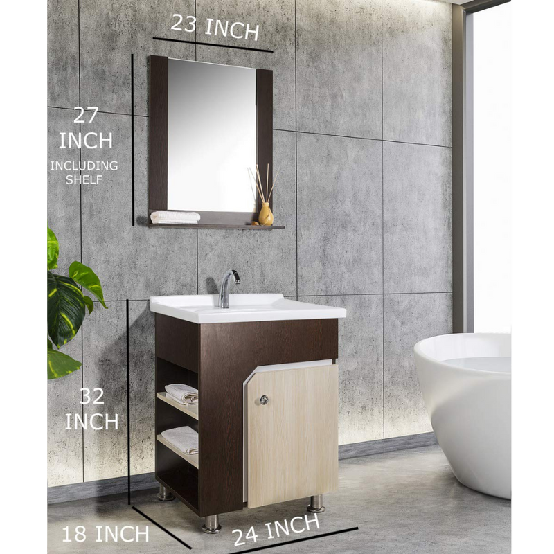 FUAO Sanitaryware Single Door with two side racks in maple and dark brown bathroom vanity unit WVC-2027