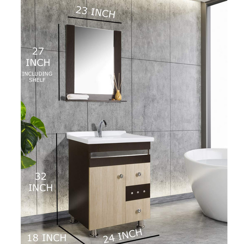 FUAO Sanitaryware Pickled oak and dark brown bathroom vanity WVC-7015