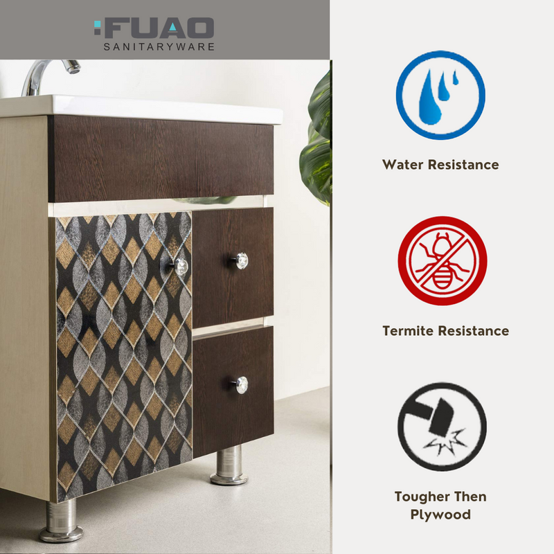 FUAO Sanitaryware Hickory and dark brown with a design craved in multiple wooden colors bathroom vanity WVC-7007