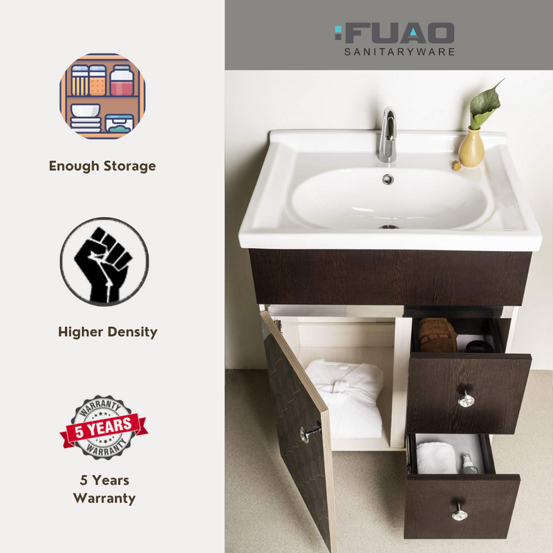 FUAO Sanitaryware Hickory and dark brown with a design craved in multiple wooden colors bathroom vanity WVC-7007