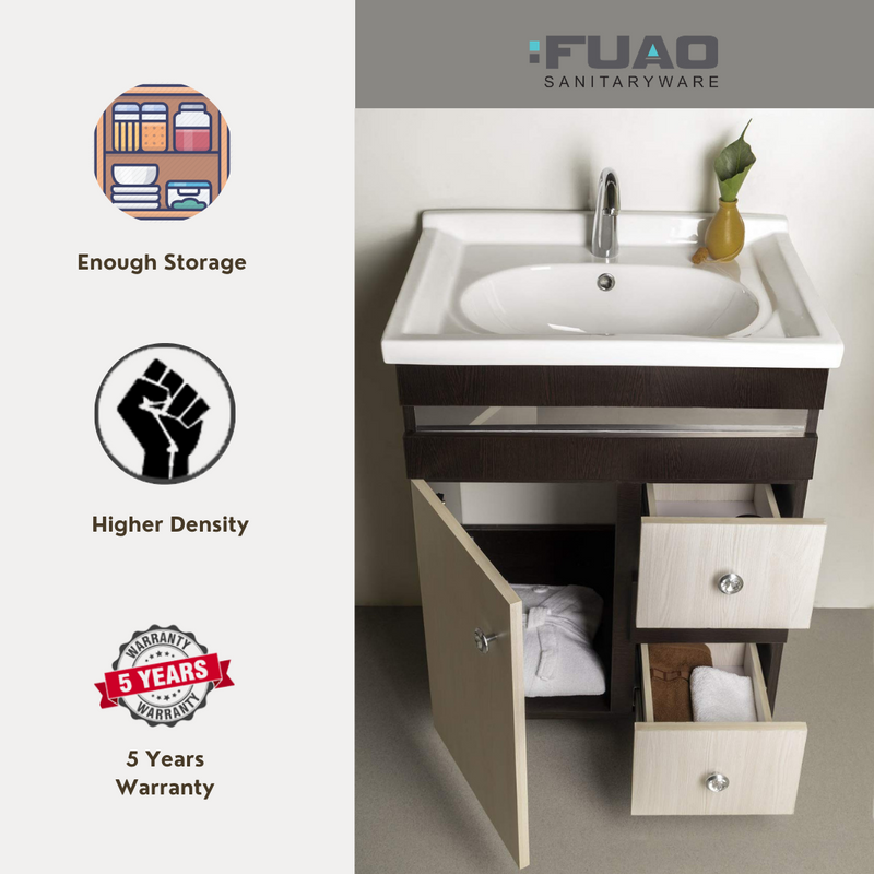 FUAO Sanitaryware Pickled oak and dark brown bathroom vanity WVC-7015