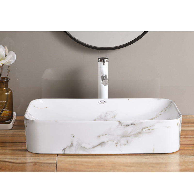 FUAO SANITARYWARE Cubicle Ceramic designer tabletop washbasin in premium white colour with grey texture WB-1221