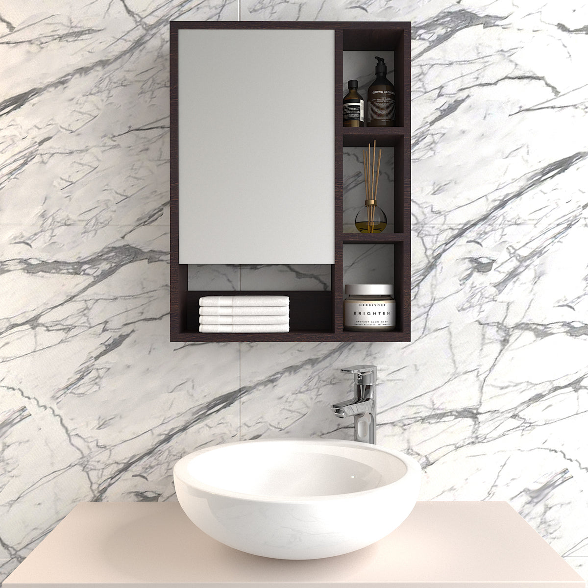 HDHMR plywood Single door smart bathroom mirror cabinet FUAO
